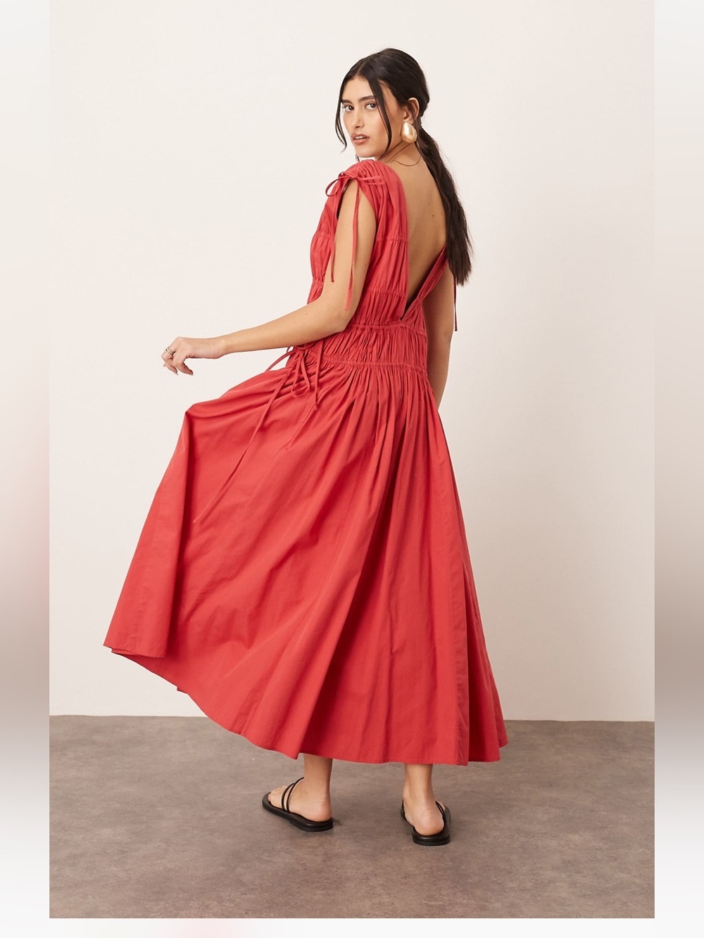 NWT Arrange Cotton Drawstring Trapeze Dress in Washed Red - Size 10